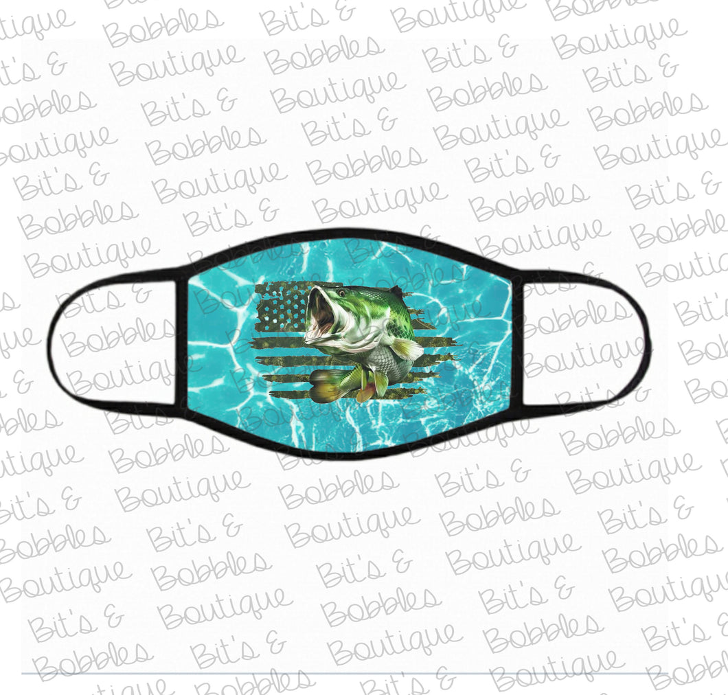 camo fish flag in water sublimated face mask