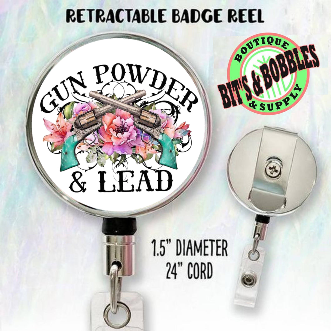 gun powder and lead badge reel
