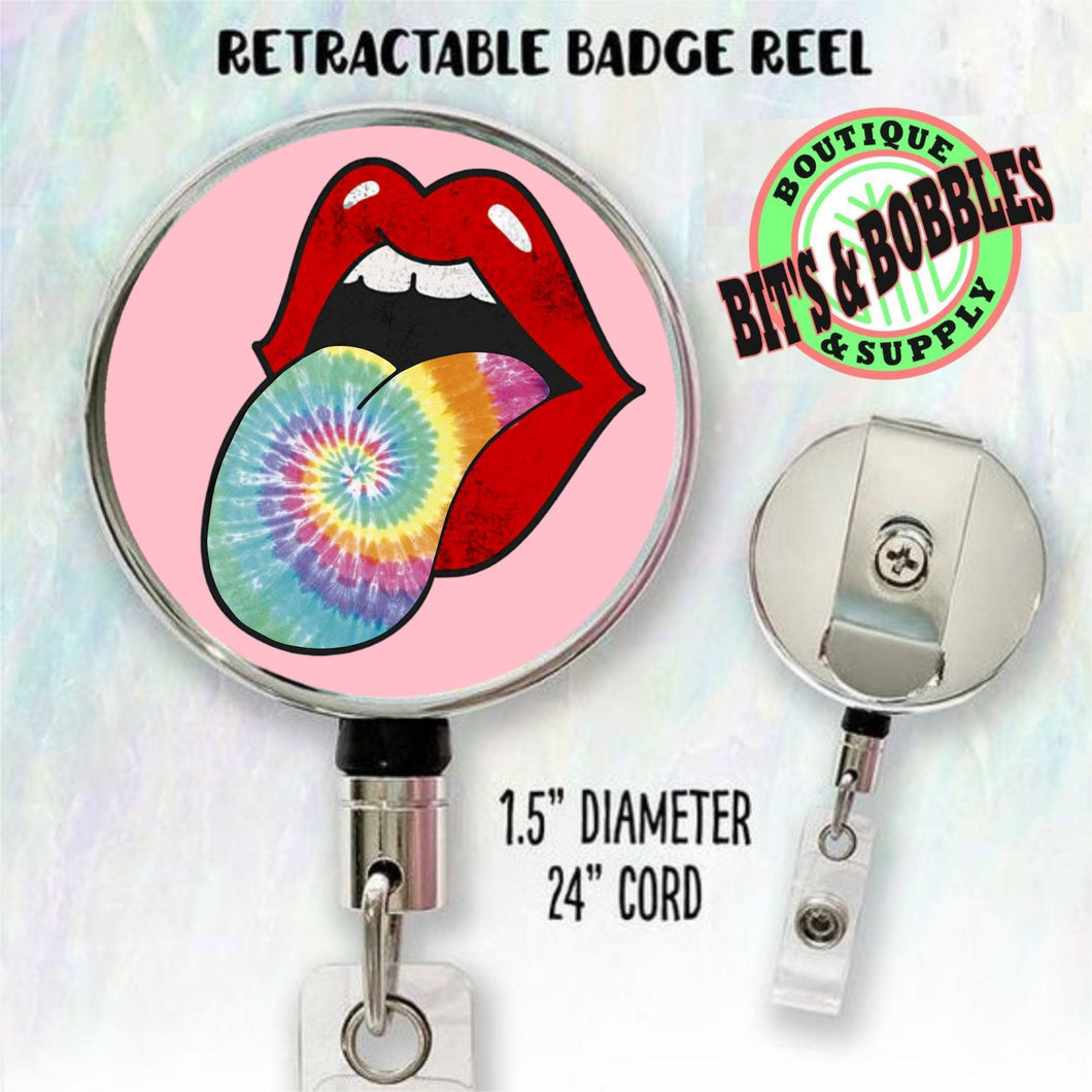 tie dye lips badge reel