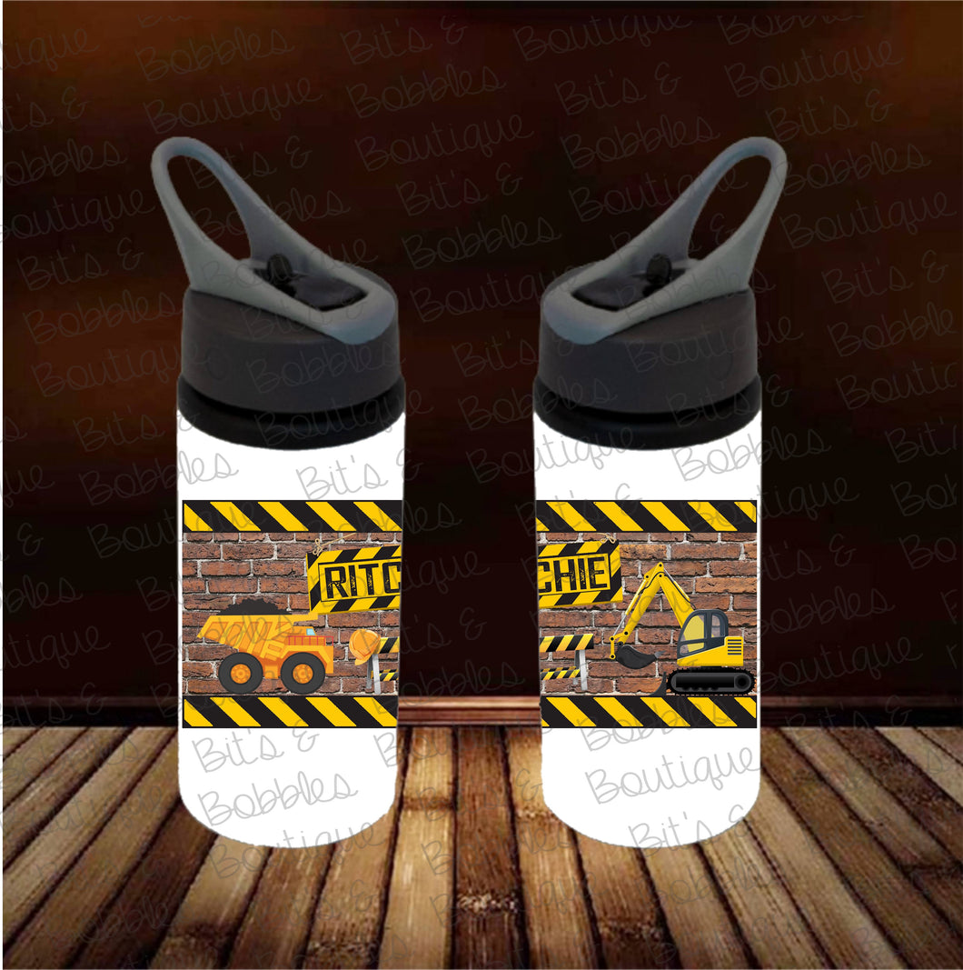 construction with name pop up straw sublimated water bottle