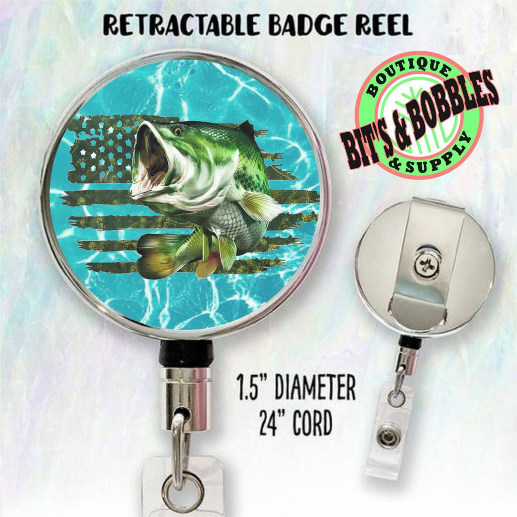 camo fishing flag badge reel