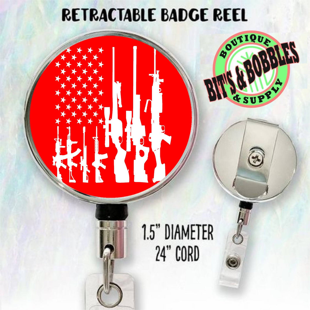 American flag guns badge reel