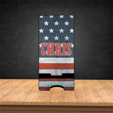 Load image into Gallery viewer, American flag distressed name docking station
