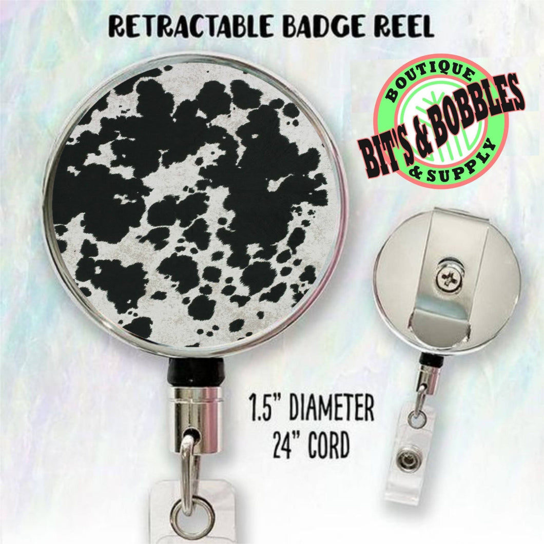 cow hide pattern badge reel
