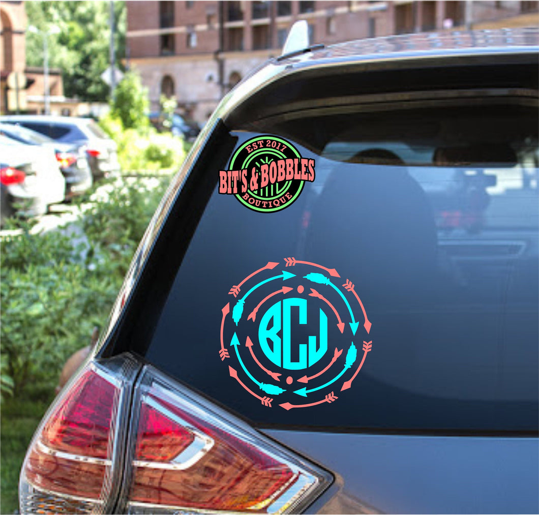boho arrow monogram decal