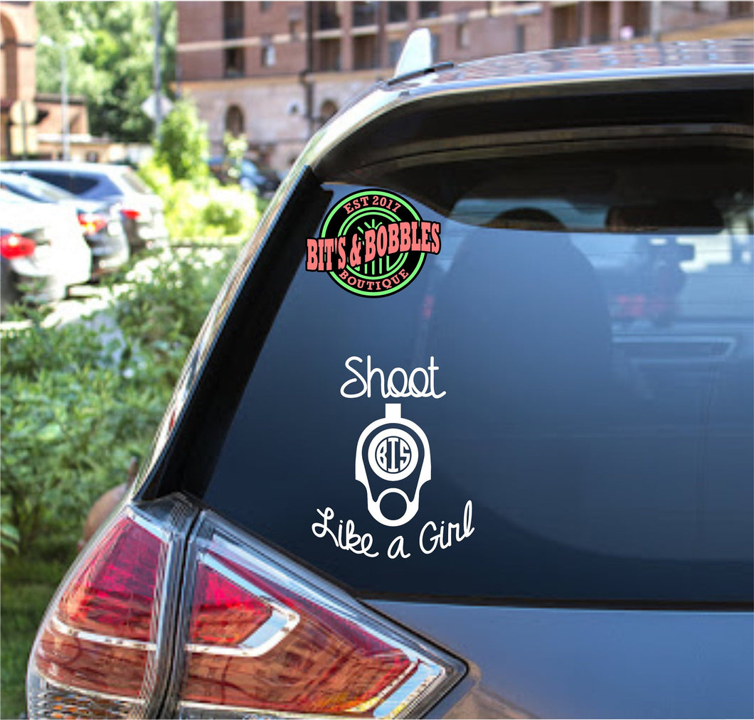 shoot like a girl monogram decal